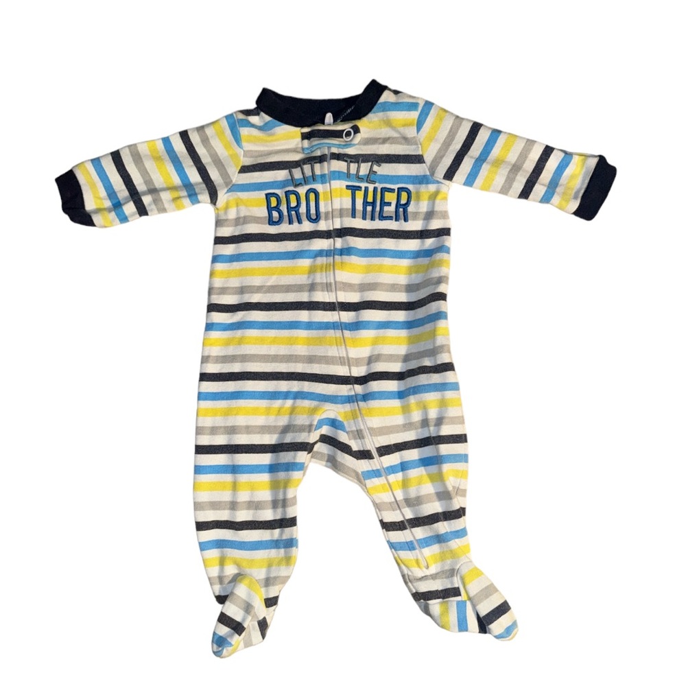 3 FOR $10 CARTER’S Newborn Striped Cotton “Little Brother” Sleeper Footie